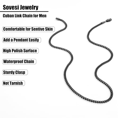 sovesi 3.5/5mm Cuban Link Chain Necklace for Men, Silver Tone/Black/14K Gold Plated Stainless Steel Necklace Chain, Mens Chain 16-28 Inch Jewelry Gift - size: 18 inches, style: Black 3.5mm