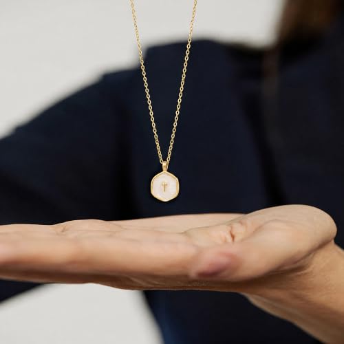 14K Gold/Silver Plated Cross Necklace for Women White Enamel Pendant | Unique Brass Irregular Disc Cross, Dainty Minimalist Faith Jewelry for Everyday Wear, Comes in a Beautiful Box - style: gold style1