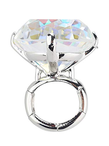 NYFASHION101 Women's Extra Big Rhinestone Fashion Stretch Ring - color: Aurora Borealis/Silver-Tone