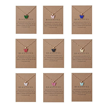 Rrdaily 9 Pcs Dainty Colorful Butterfly Pendant Necklace Set for Women,Bohemian Acrylic Butterfly Chain Necklace Cute Jewelry Gift - style: Style#B-gold card
