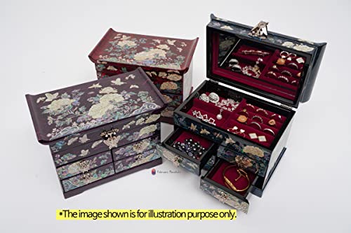 February Mountain Mother of Pearl Wooden Jewelry Organizer Box – Jewelry Storage Box for Women, Features Spacious Drawers, Ideal for Rings, Bracelets, Watches, Chains, Accessories (Peony_Blue) - style: Peony_Blue