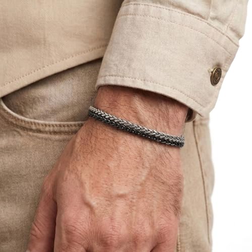 Mens Bracelet - Stainless Steel, Non Tarnish Rope Chain Bracelets, Stylish Fathers Day Gift for Dad, Husband, Boyfriend. - color: Silver & Black
