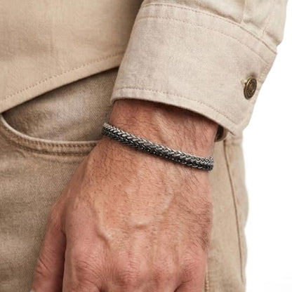 Mens Bracelet - Stainless Steel, Non Tarnish Rope Chain Bracelets, Stylish Fathers Day Gift for Dad, Husband, Boyfriend. - color: Silver & Black