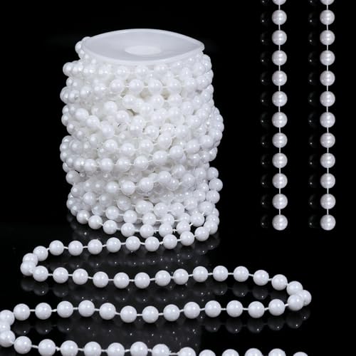Pearls String Beads 33 Feet Crafts Faux Pearl Roll for Christmas Garland Flowers Wedding Party Jewelry Decoration(8mm White) - color: White, size: 8mm