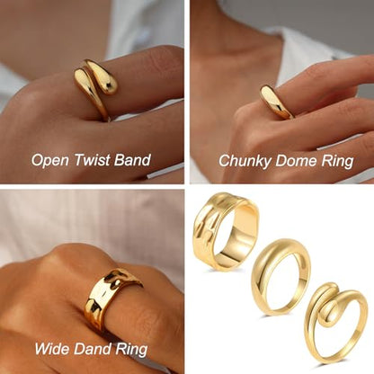 Chunky Gold Rings for Women Non Tarnish, 18K Gold Plated Statement Dome Rings Stacking,Thumb Ring, Mens Silver Eternity Wedding Band Jewelry Size 5-11 - color: GOLD