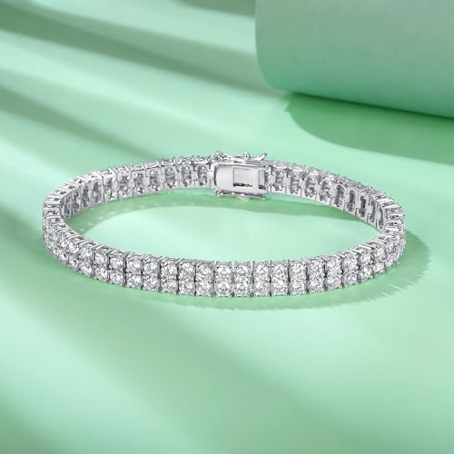 TIKJE 1-3 Row Cubic Zirconias Tennis Bracelet | 3.0mm White Gold Bracelets for Women Jewelry Gift| Size 7-7.5 inches - style: 2 Row, 7.5 inch