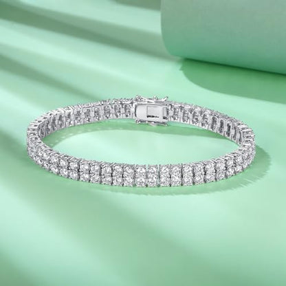 TIKJE 1-3 Row Cubic Zirconias Tennis Bracelet | 3.0mm White Gold Bracelets for Women Jewelry Gift| Size 7-7.5 inches - style: 2 Row, 7 inch