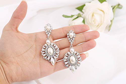 Flower Teardrop Bridal Wedding Dangle CZ Earrings in Silver/Gold Tone for Women Girl Bride Gift … - color: A-Z