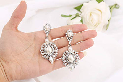 Flower Teardrop Bridal Wedding Dangle CZ Earrings in Silver/Gold Tone for Women Girl Bride Gift … - color: A-Z