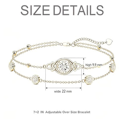 Midari 18K Gold Irish Infinity Celtic Knot Birthstone Layed Anklet Bracelet with 12 Months Birthstone Birthday Jewelry Gifts for Women Mom - color: 04-White, size: Bracelet 7"-9"