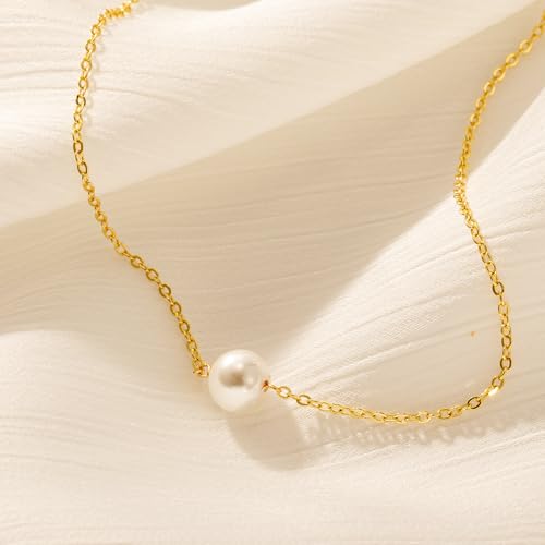 Pearl Necklace for Women- 14K Gold-plated/White Gold-plated Dainty Pearl Necklace for Women - color: Gold single pearl