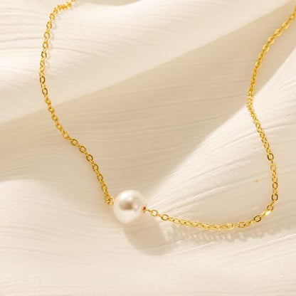 Pearl Necklace for Women- 14K Gold-plated/White Gold-plated Dainty Pearl Necklace for Women - color: Gold single pearl