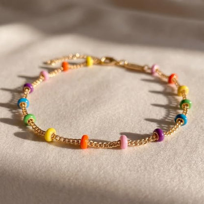 MEVECCO Anklet for Women Gold Chain 14K Gold Plated Dainty Boho Beach Summer Simple Foot Jewelry Ankle Bracelet - style: Enameled Multicolor Ball