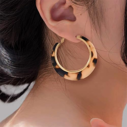 Acrylic Leopard Hoop Earrings Tortoise Shell Dangle Earrings Leopard Acrylic Hoop Drop Resin Large Geometric Round Studs Jewelry for Women