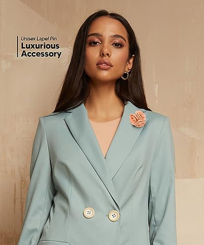 Premium Trio Cluster Flower Lapel Pin - Formal Boutonniere for Men, Flower Brooch Pin - color: Peach