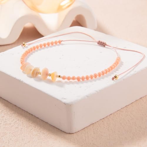 KELITCH Women Natural Stone Beads Anklet Boho Color Beaded Ankle Adjustable Foot Chain Jewelry for Summer Beach Holiday - color: Light Orange 08F