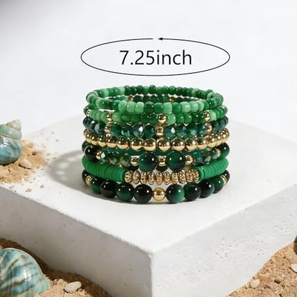 Boho Wooden Beads Bracelets Bohemian Bracelet Stack for Men Women Wood Beaded Bracelet Set - color: G