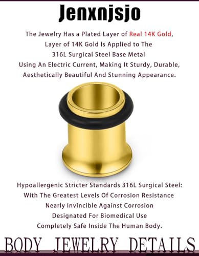 Jenxnjsjo 14g to 7/8in Ear Gauges Plugs Tunnels Taper Earrings Stretching Expander Kit Set for Women Men - color: 103: Single Flare, Gold, size: 12g to 00g (8 sizes)