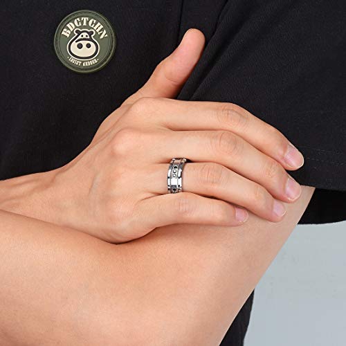 King Will Mens Tungsten Wedding Band with Cubic Zircon Inlay 7mm/8mm Flat Cut Comfort Fit Engagement Rings - color: Silver&Black-8mm