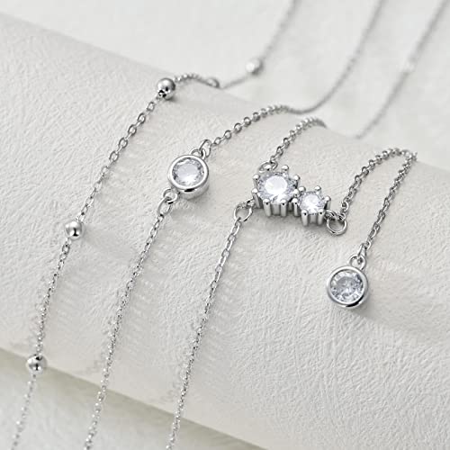MONGAS Boho Layered Necklace Sterling Silver Triple 3 Stacked Vertical Bar Triangle Long Layering Necklaces Christmas Jewelry Gifts for Women - style: Lariat
