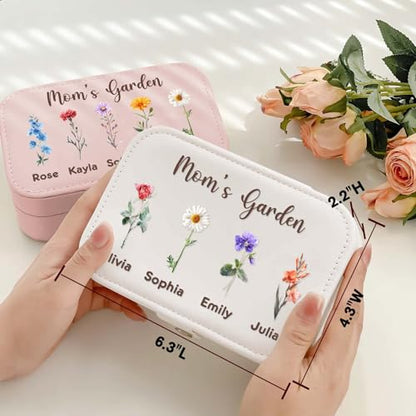 Personalized Jewelry Box Gifts for Women Custom Travel Jewelry Case Organization Leather Customized Birthday Anniversary Bridesmaid Gifts - color: 007-Pink/White-Flower
