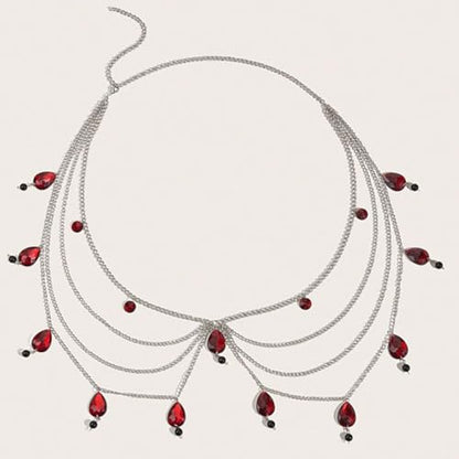 Gothic Crystal Tassel Waist Chain for Women White Red Crystal Waterdrop Chain Waist Chain Multilayered Punk Metal Waist Chain Goth Vampire Jewelry Christmas Halloween Wedding Party Daily Party Birthday Dress Costume Jewelry