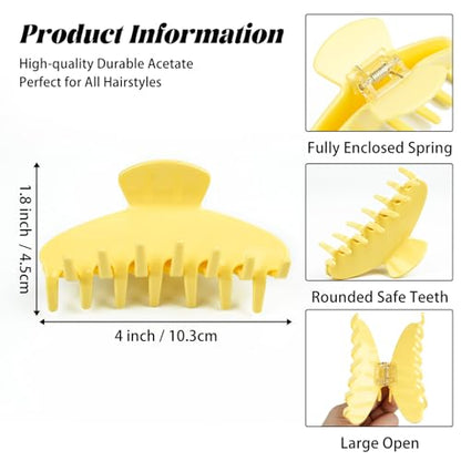 MAORULU Cute Claw Clip for Women – 4.3'' Large Acetate Hair Clips for Thick Thin Curly Long Hair, Durable Hair Clamps Non-slip Jaw Clip, Strong Hold, Stylish French Design (Lemon Yellow) - color: Lemon Yellow