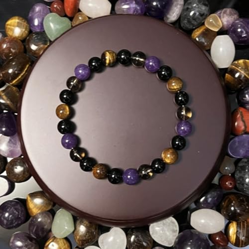 Tiger Eye Bracelet Natural Stone Beaded Bracelet for Men and Women, Stretchy Healing Crystal Jewelry for Daily Wear - color: Multicolor