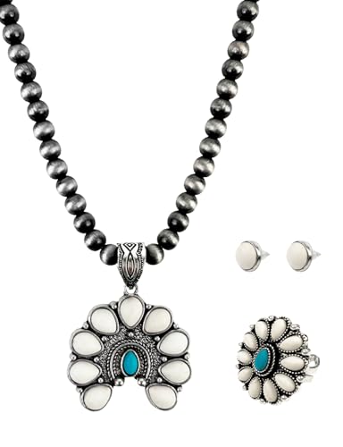 TOPACC Western Jewelry Set for Women Navajo Pearl Necklace Turquoise Cowgirl Accessories for Country Concert Outfit - color: B-Turquoise