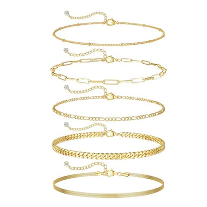 NECOCY Gold Bracelets Sets for Women Waterproof | Non Tarnish Gold Plated Cuban Paperclip Link Chain Stackable，Trendy Jewelry Accessories Gifts for Women - style: 6Pcs BRACELET SET-07