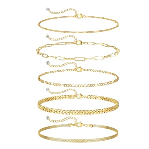 NECOCY Gold Bracelets Sets for Women Waterproof | Non Tarnish Gold Plated Cuban Paperclip Link Chain Stackable，Trendy Jewelry Accessories Gifts for Women - style: 6Pcs BRACELET SET-07