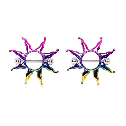 Pierced Owl 14GA PVD Plated 316L Stainless Steel Rainbow Sunburst Nipple Shields, Sold as a Pair