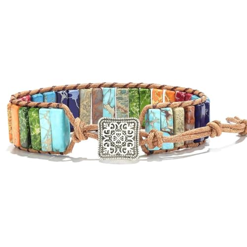 7 Chakra Bracelet Bohemian Handmade Leather Wrap Healing Protection Natural Stone Yoga Beaded Bracelets Boho Friendship Jewelry - color: Chakra #4