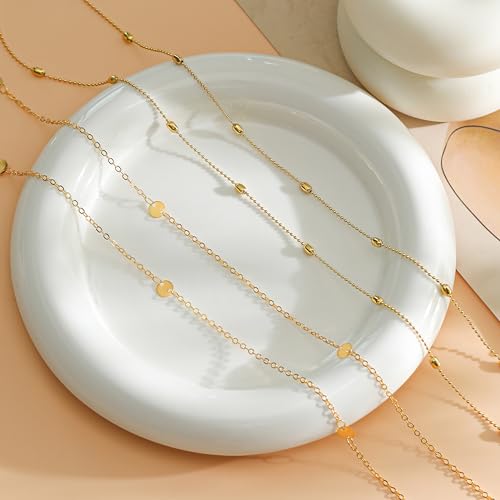 2Pcs Waist Chain 18K Gold Plated Belly Chain Coin Sequin Satellite Beaded Snake Box Chain Layered Body Chain Sexy Bikini Summer Beach Body Jewelry Accessories for Women Adjustable - style: beaded chain