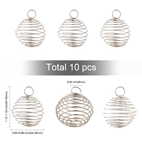 LiQunSweet 10 Pcs Stainless Steel Wire Pendants Spiral Bead Cage Lava Stone Ball Holder Charm for Jewellery Making DIY Accessories - color: Stainless Steel Cage_24~25mm