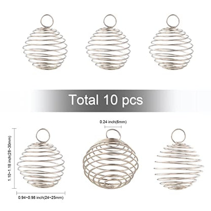 LiQunSweet 10 Pcs Stainless Steel Wire Pendants Spiral Bead Cage Lava Stone Ball Holder Charm for Jewellery Making DIY Accessories - color: Stainless Steel Cage_24~25mm