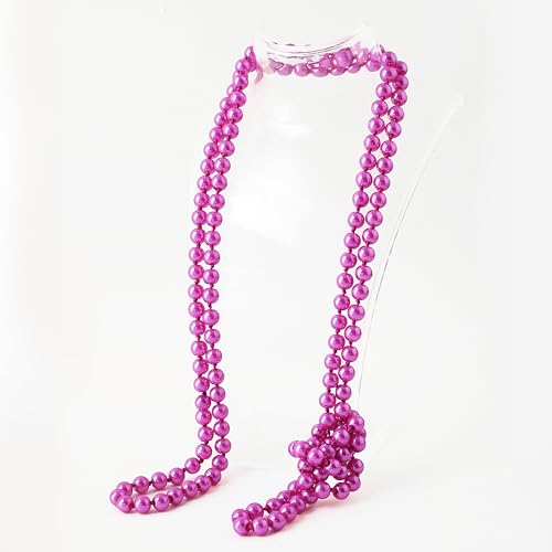 BABEYOND Long Pearl Necklace Faux Pearls Necklace Set Beaded Long Pearls Necklace 1920s Gatsby Costume Jewelry - color: Rose red