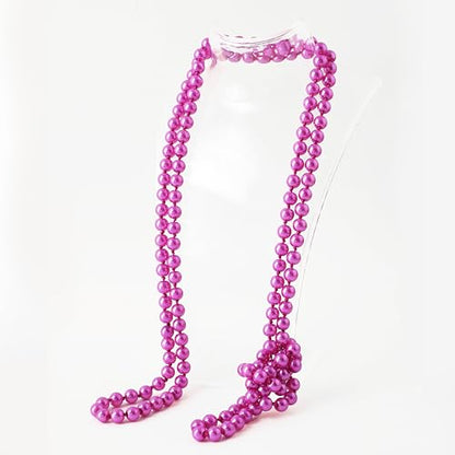 BABEYOND Long Pearl Necklace Faux Pearls Necklace Set Beaded Long Pearls Necklace 1920s Gatsby Costume Jewelry - color: Rose red