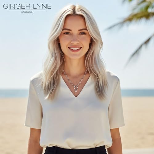Paperclip Chain Carabiner Initial Charm Holder Necklace by Ginger Lyne | 18K Gold-Plated or Silver Tone Paperclip Chain with Carabiner Charm Holder, Adjustable 18-20 Inch, A-Z Initial Pendant - color: Silver-T