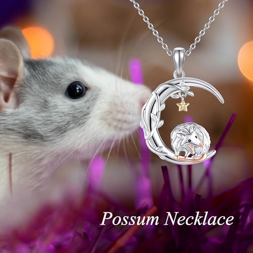 YAFEINI Moon Animal Necklace S925 Sterling Silver Owl/Fox/Red Panda/Possum/Snake/Dachshund Pendant Necklace Animal Jewelry Gifts for Women Mom Wife - style: POSSUM