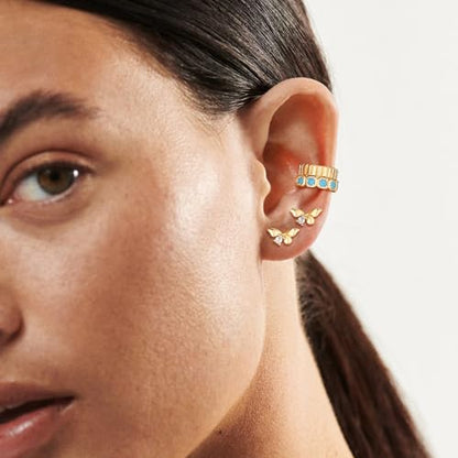 Ear Cuff Earrings for Women 14K Gold Plated Created Turquoise Cubic Zirconia Sparkling Boho Hollow Huggie Ear Cuffs Non Piercing | Clip On Cartilage | Single - color: Turquoise Block