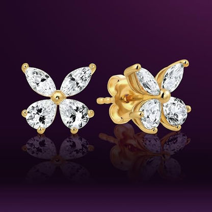 Princess Collection - "Sparkling Romance" - 11.7 mm (3.65 Carat/Pair) Cubic Zirconia 22K Gold-Plated Stud Earrings For Sensitive Ears