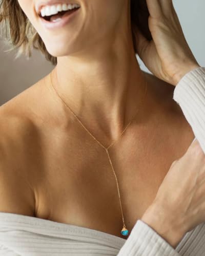 Lariat Necklace for Women Dainty Gold Long Crystal Drop Y-Shaped Necklace | 14k Gold Plated Crystal Drop Necklace Trendy Non Tarnish Simple Gold Jewelry For Wedding, Prom, Daily - color: Turquoise