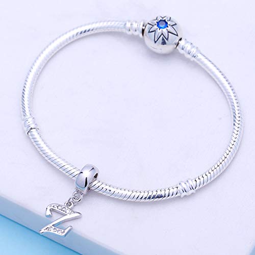 925 Sterling Silver Letter Charms Fits Pandora Bracelets, Gift for Women | A-Z Alphabet Initial Charm with CZ,Great gift for Christmas, Valentine's Day, Mother's Day. - color: Z