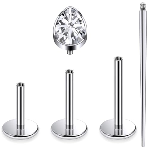 16G Astm F136 Titanium Internal Thread Flat Back Earrings Nose Studs Tragus Forward Helix Conch Cartilage Lobe Earrings Stud Medusa Labret Monroe Lip Ring Piercing Jewelry For Women Men - size: 16G--Style D-CZ