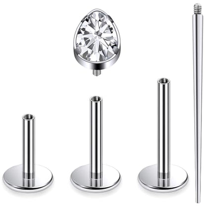 16G Astm F136 Titanium Internal Thread Flat Back Earrings Nose Studs Tragus Forward Helix Conch Cartilage Lobe Earrings Stud Medusa Labret Monroe Lip Ring Piercing Jewelry For Women Men - size: 16G--Style D-CZ