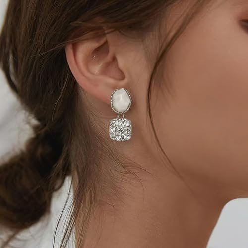 Gorgeous Shiny Rhinestones Square Irregular Stone Dangle Earrings for Women Bride Bridesmaid Party Prom Jewelry Accessories - style: Silver-Tone