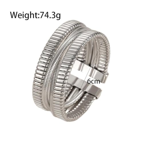 Chunky Gold Layered Cuff Bracelet for Women Men, Modern Geometric Textured Twisted Wide Open Bangle Bracelet Y2k Trendy Statement Jewelry Punk Gifts - color: Silver