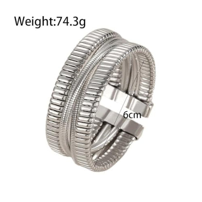 Chunky Gold Layered Cuff Bracelet for Women Men, Modern Geometric Textured Twisted Wide Open Bangle Bracelet Y2k Trendy Statement Jewelry Punk Gifts - color: Silver