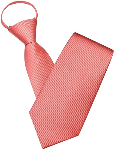 GUSLESON 3.15"（8cm） Mens Pre-tied Adjustable Zipper Tie Solid Necktie for Business and Wedding - color: Coral Pink
